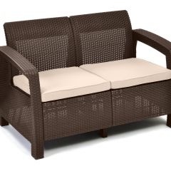 Диван пластиковый Корфу (Corfu love seat) коричневый - серо-бежевый* в Казани - kazan.mebel24.online | фото