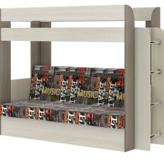 Кровать 2-х ярусная с диваном Карамель 75 (Музыка) Ясень шимо светлый/темный в Казани - kazan.mebel24.online | фото