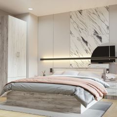 Кровать Гармония КР-601 1600 Дуб крафт серый/Дуб крафт белый в Казани - kazan.mebel24.online | фото