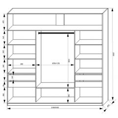 Шкаф-купе 2100 серии SOFT D2+D7+D3+B22+PL2 (по 2 ящика лев/прав+1штанга+1полка) профиль «Графит» в Казани - kazan.mebel24.online | фото 3