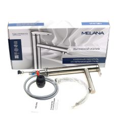 Смеситель д/кухни MELANA-F610303 Stello нерж.сталь, однорычажный, сатин, вытяжной излив в Казани - kazan.mebel24.online | фото 2