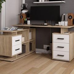 Стол компьютерный угловой СКМУ-3 Белый/Дуб сонома в Казани - kazan.mebel24.online | фото