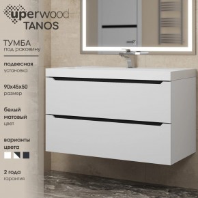 Тумба под раковину Uperwood Tanos 90 см, подвесная, белая/графит в Казани - kazan.mebel24.online | фото 3